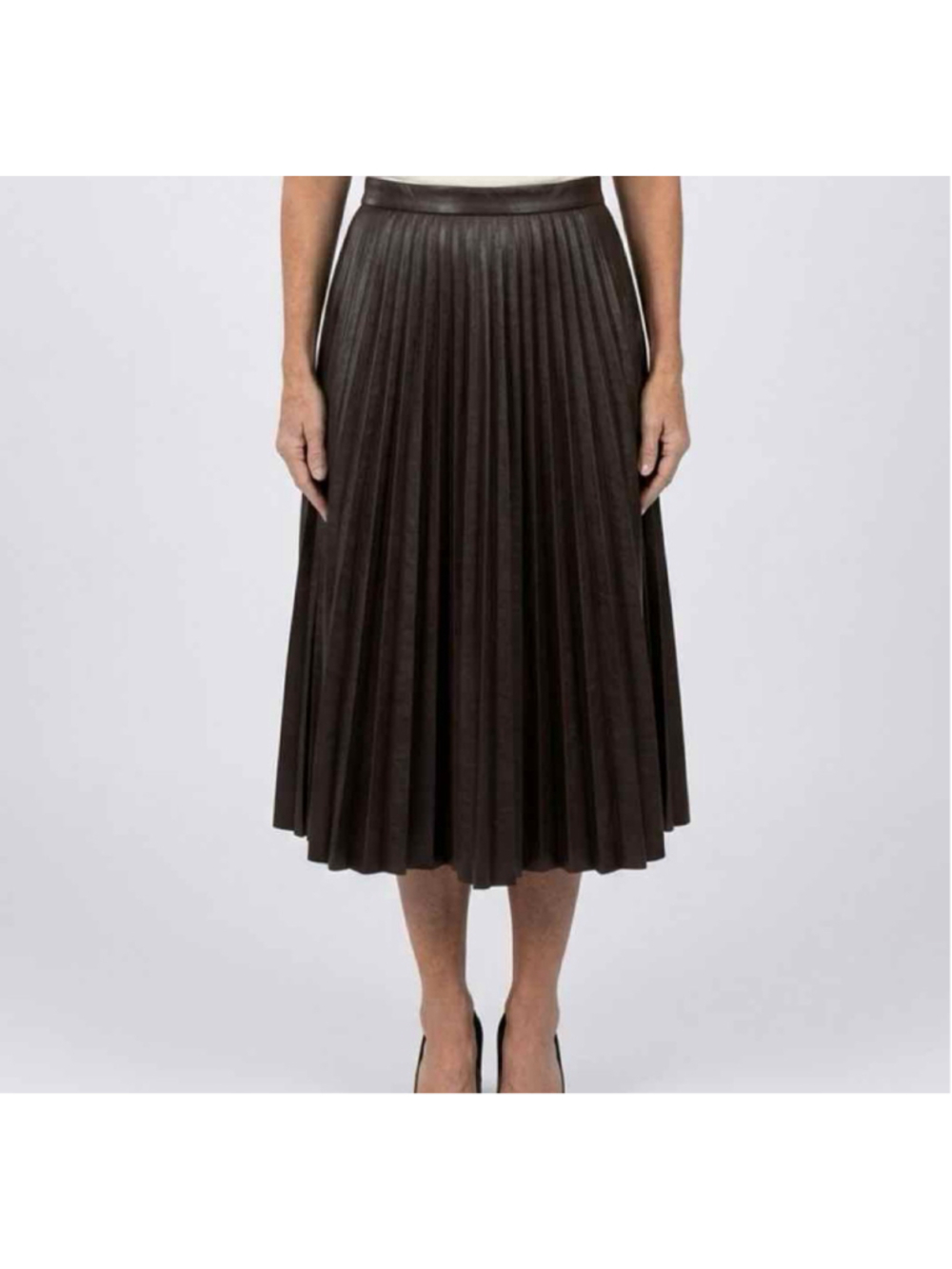 A.L.C. Etta Faux Leather Pleated Midi Skirt Deepest Brown 8 New With Tags
